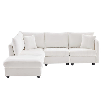 Sectional Sofa With Vertical Stripes,2 Pillows,5-Seat Couch With Convertible Ottoman,Various Combinations,L-Shap