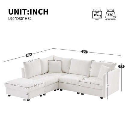Sectional Sofa With Vertical Stripes,2 Pillows,5-Seat Couch With Convertible Ottoman,Various Combinations,L-Shap