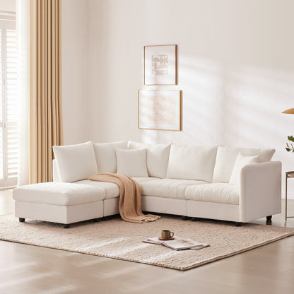 Sectional Sofa With Vertical Stripes,2 Pillows,5-Seat Couch With Convertible Ottoman,Various Combinations,L-Shap