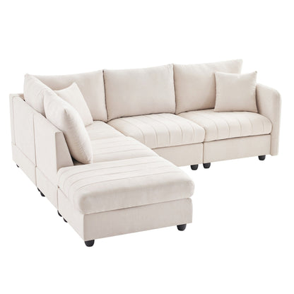 Sectional Sofa With Vertical Stripes,2 Pillows,5-Seat Couch With Convertible Ottoman,Various Combinations,L-Shap