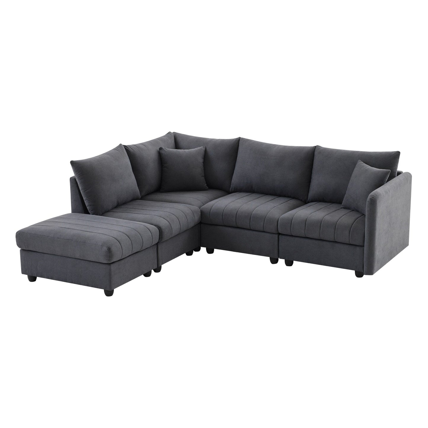 Sectional Sofa With Vertical Stripes,2 Pillows,5-Seat Couch With Convertible Ottoman,Various Combinations,L-Shap