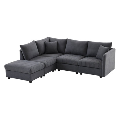 Sectional Sofa With Vertical Stripes,2 Pillows,5-Seat Couch With Convertible Ottoman,Various Combinations,L-Shap