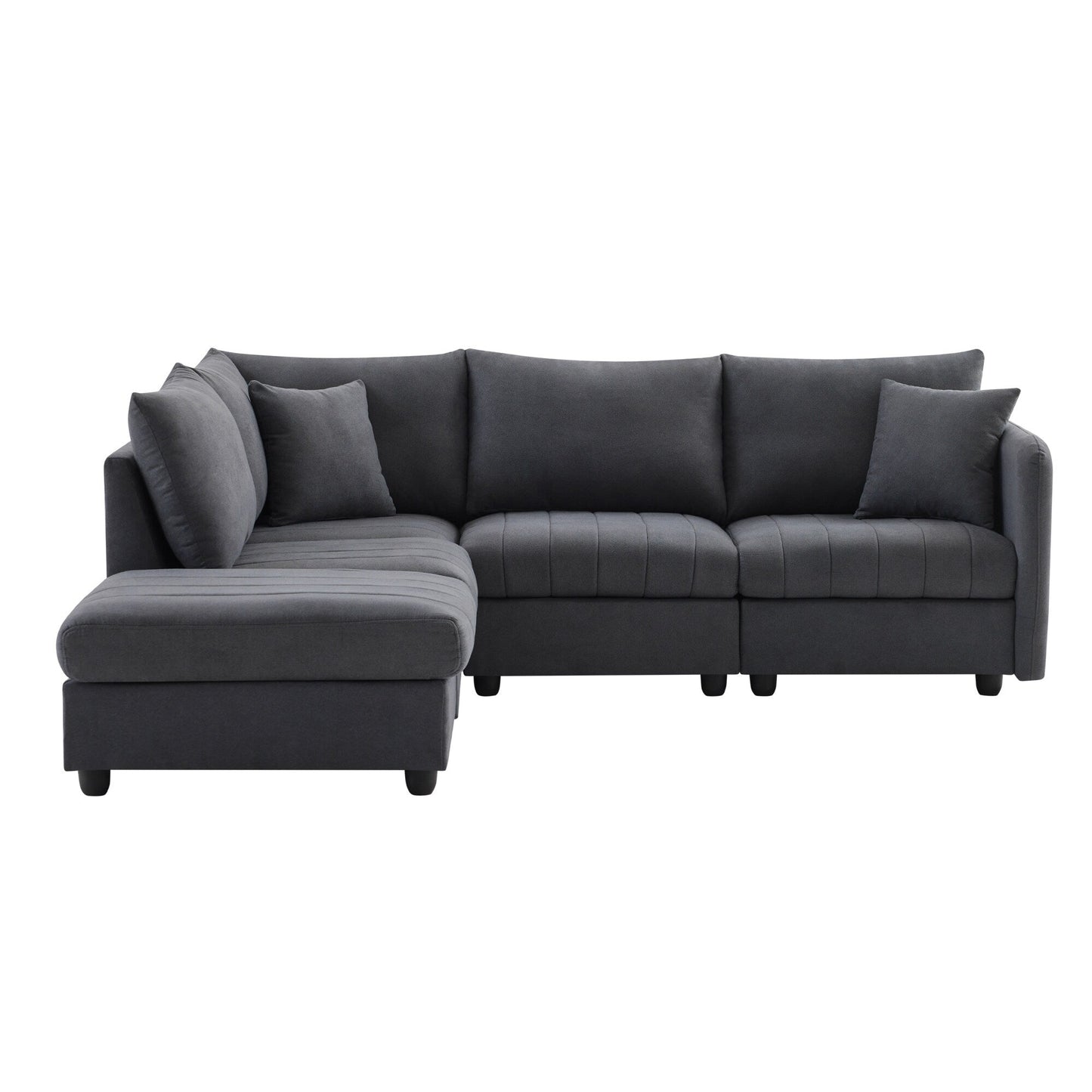 Sectional Sofa With Vertical Stripes,2 Pillows,5-Seat Couch With Convertible Ottoman,Various Combinations,L-Shap