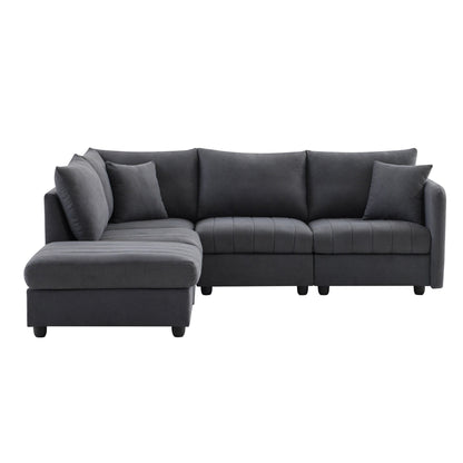 Sectional Sofa With Vertical Stripes,2 Pillows,5-Seat Couch With Convertible Ottoman,Various Combinations,L-Shap
