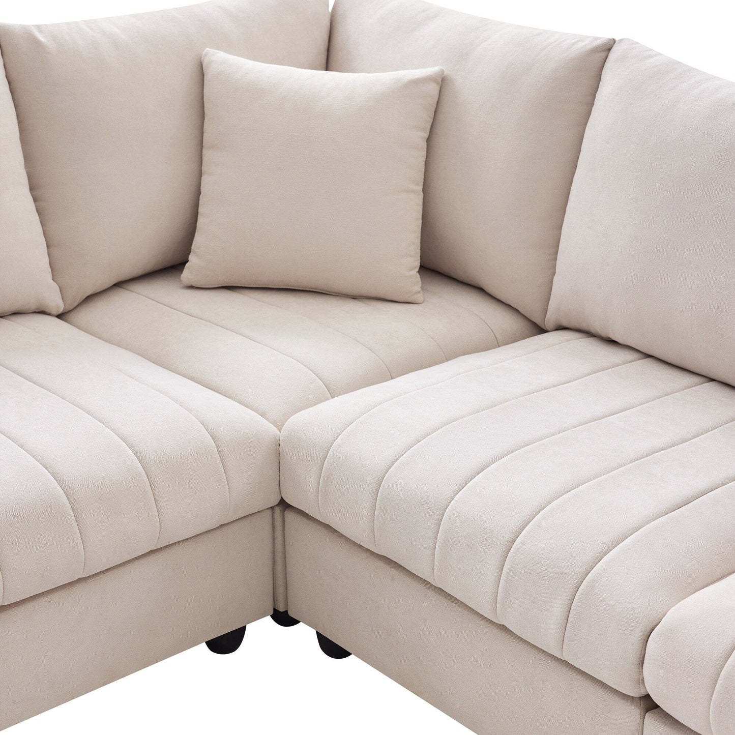 Sectional Sofa With Vertical Stripes,2 Pillows,5-Seat Couch With Convertible Ottoman,Various Combinations,L-Shap
