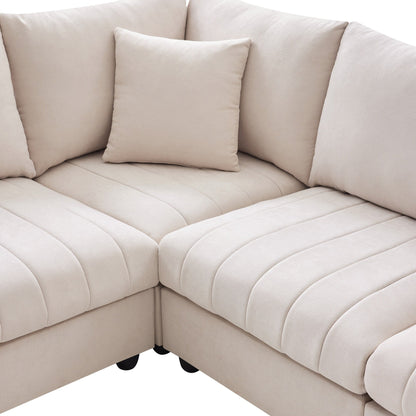 Sectional Sofa With Vertical Stripes,2 Pillows,5-Seat Couch With Convertible Ottoman,Various Combinations,L-Shap