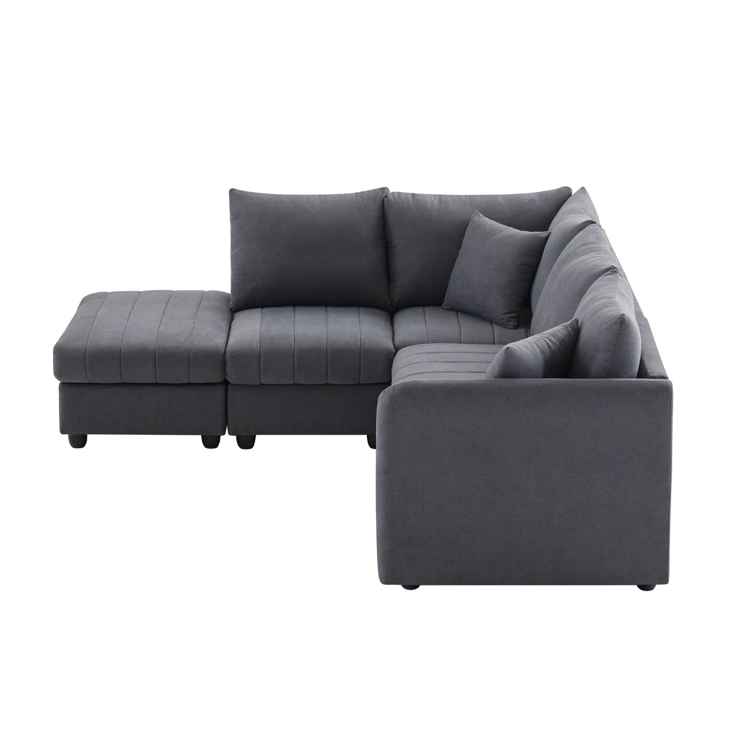 Sectional Sofa With Vertical Stripes,2 Pillows,5-Seat Couch With Convertible Ottoman,Various Combinations,L-Shap