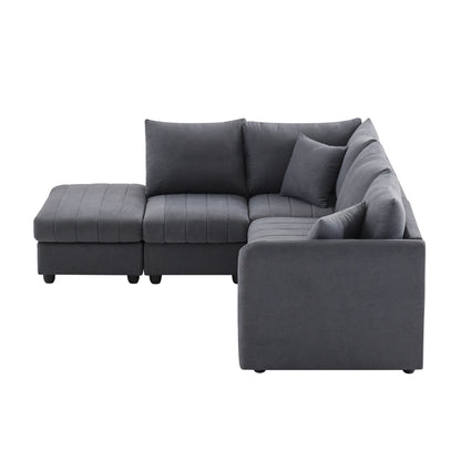 Sectional Sofa With Vertical Stripes,2 Pillows,5-Seat Couch With Convertible Ottoman,Various Combinations,L-Shap