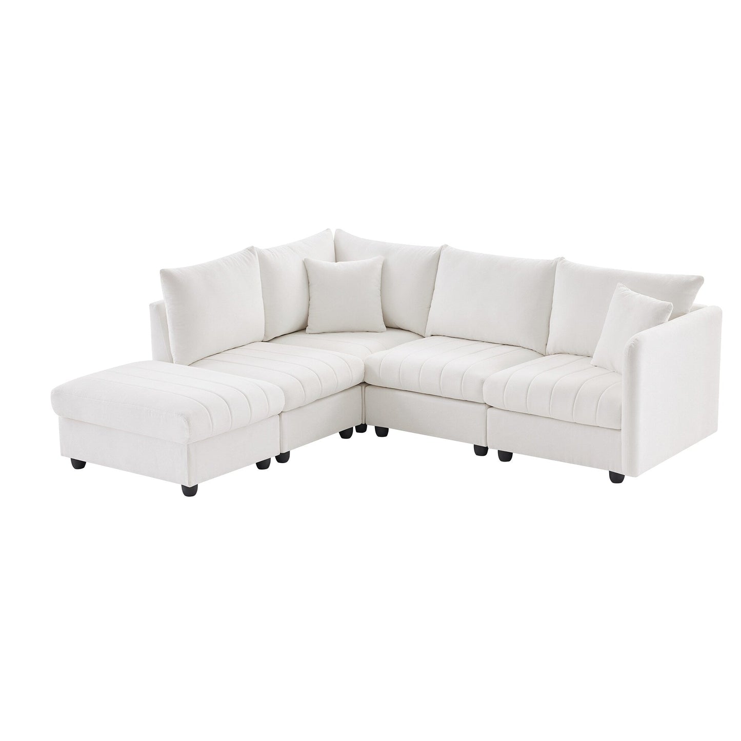 Sectional Sofa With Vertical Stripes,2 Pillows,5-Seat Couch With Convertible Ottoman,Various Combinations,L-Shap