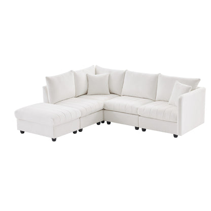 Sectional Sofa With Vertical Stripes,2 Pillows,5-Seat Couch With Convertible Ottoman,Various Combinations,L-Shap