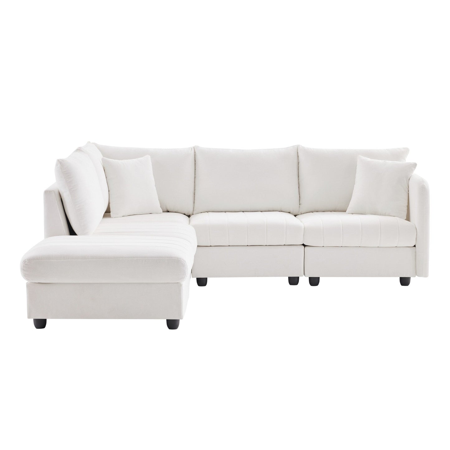 Sectional Sofa With Vertical Stripes,2 Pillows,5-Seat Couch With Convertible Ottoman,Various Combinations,L-Shap