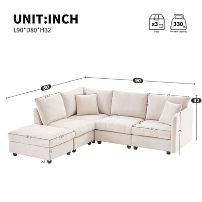 Sectional Sofa With Vertical Stripes,2 Pillows,5-Seat Couch With Convertible Ottoman,Various Combinations,L-Shap
