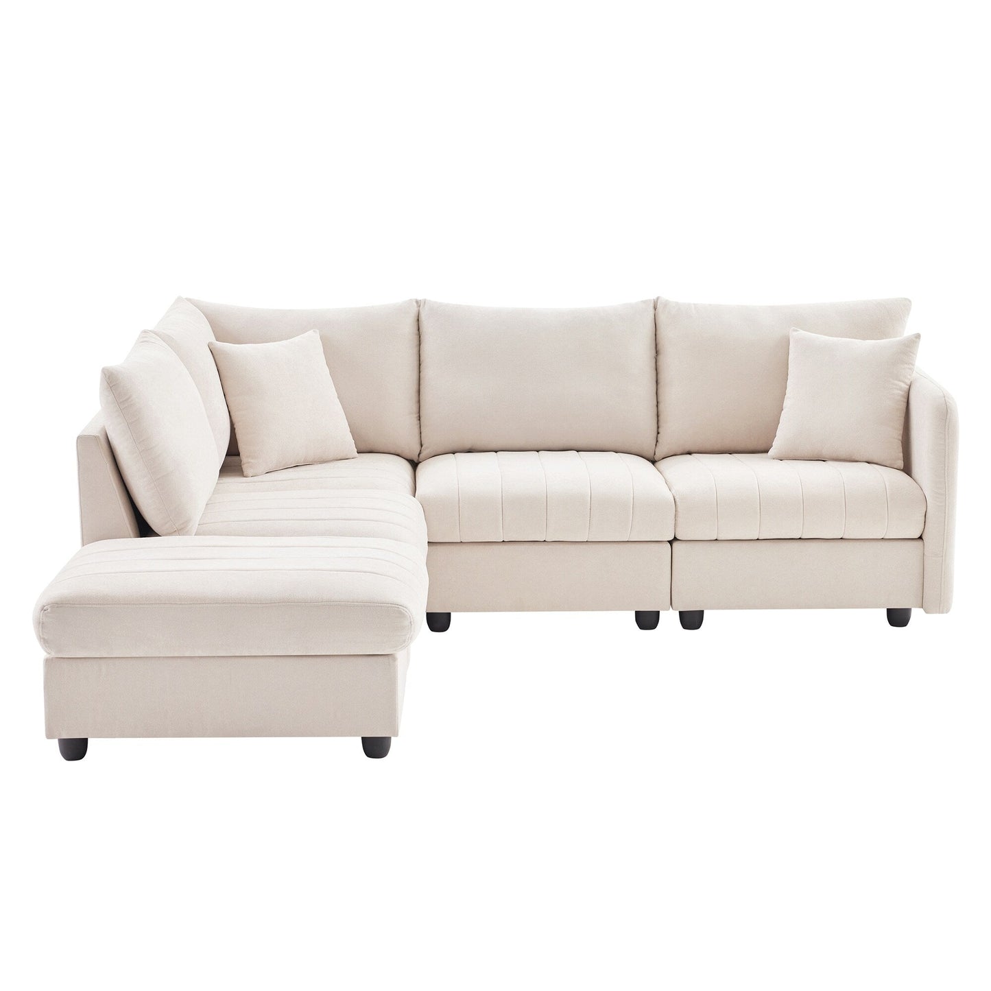 Sectional Sofa With Vertical Stripes,2 Pillows,5-Seat Couch With Convertible Ottoman,Various Combinations,L-Shap