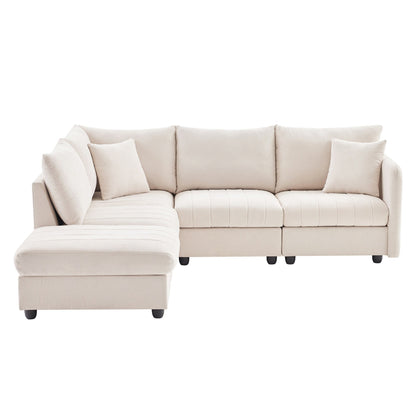 Sectional Sofa With Vertical Stripes,2 Pillows,5-Seat Couch With Convertible Ottoman,Various Combinations,L-Shap