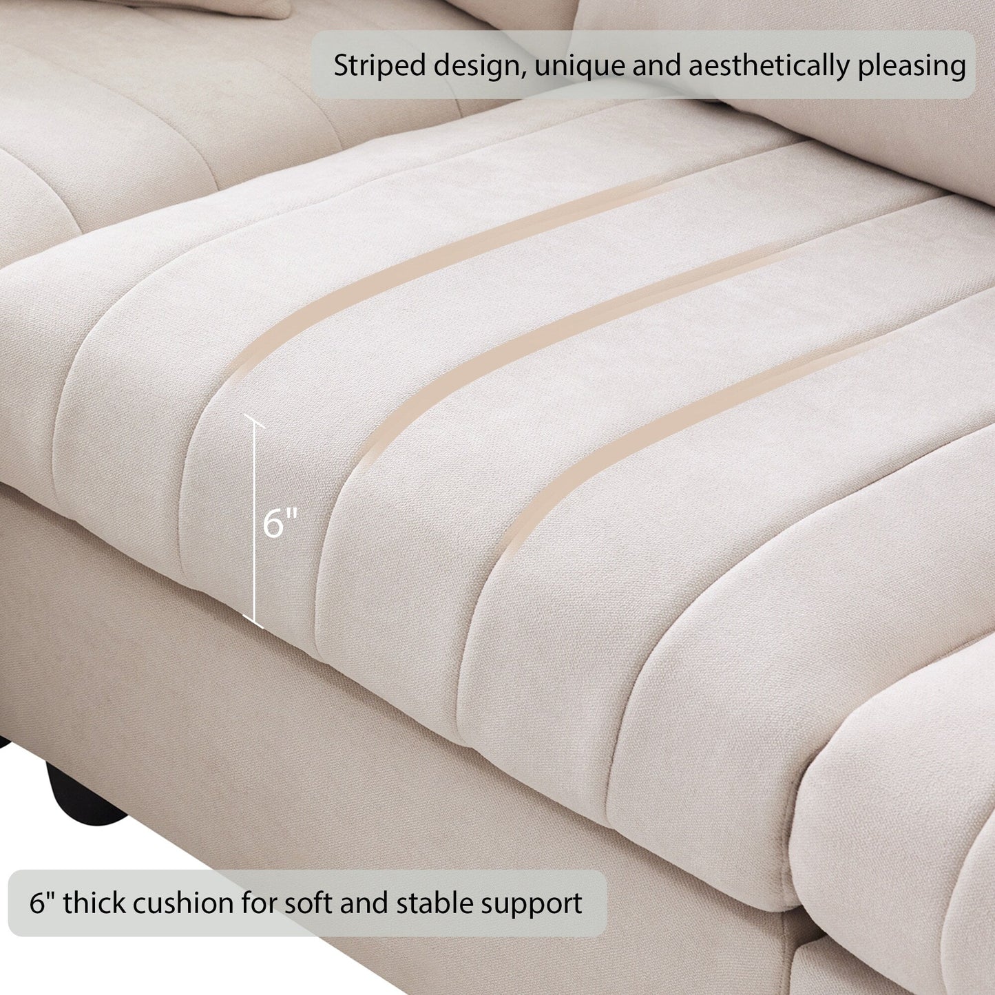 Sectional Sofa With Vertical Stripes,2 Pillows,5-Seat Couch With Convertible Ottoman,Various Combinations,L-Shap