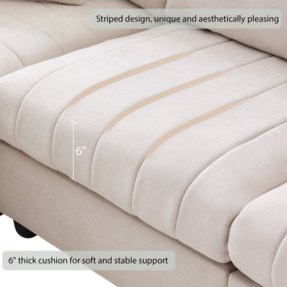 Sectional Sofa With Vertical Stripes,2 Pillows,5-Seat Couch With Convertible Ottoman,Various Combinations,L-Shap