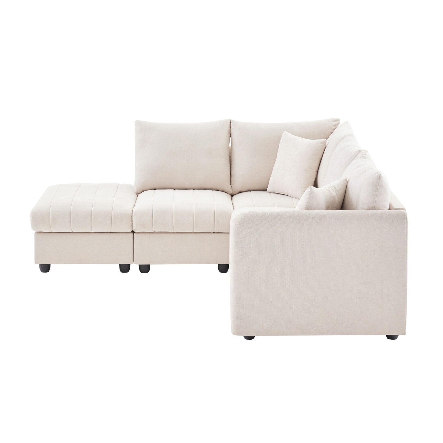 Sectional Sofa With Vertical Stripes,2 Pillows,5-Seat Couch With Convertible Ottoman,Various Combinations,L-Shap