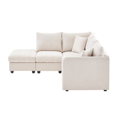 Sectional Sofa With Vertical Stripes,2 Pillows,5-Seat Couch With Convertible Ottoman,Various Combinations,L-Shap
