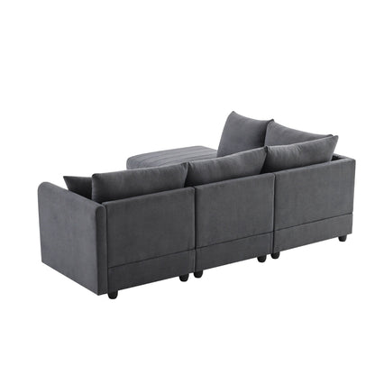 Sectional Sofa With Vertical Stripes,2 Pillows,5-Seat Couch With Convertible Ottoman,Various Combinations,L-Shap
