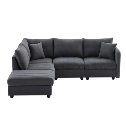 Sectional Sofa With Vertical Stripes,2 Pillows,5-Seat Couch With Convertible Ottoman,Various Combinations,L-Shap