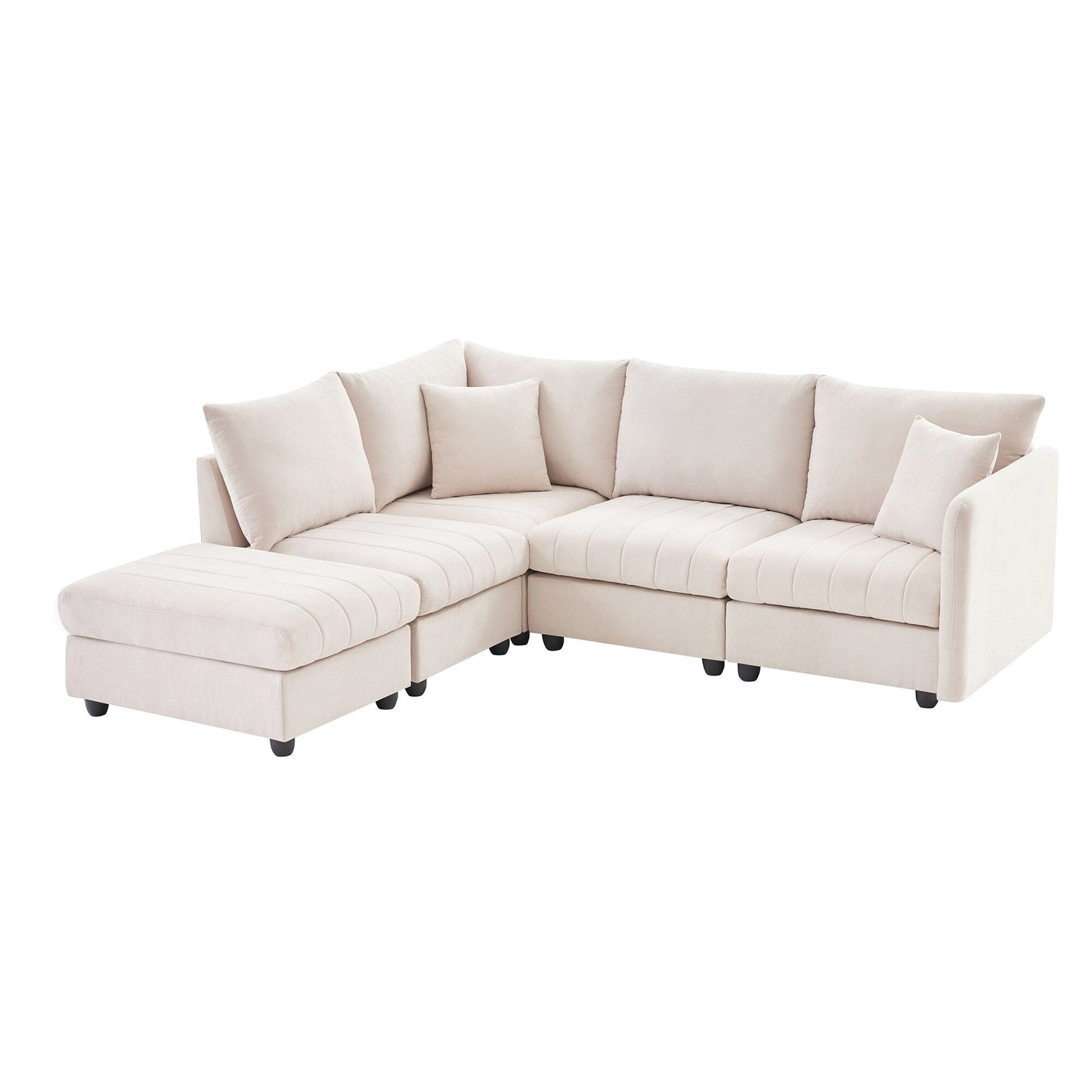 Sectional Sofa With Vertical Stripes,2 Pillows,5-Seat Couch With Convertible Ottoman,Various Combinations,L-Shap