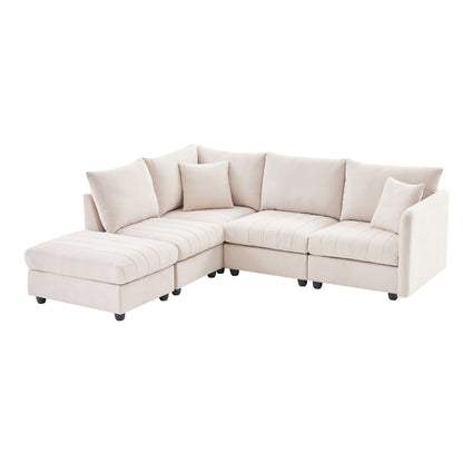 Sectional Sofa With Vertical Stripes,2 Pillows,5-Seat Couch With Convertible Ottoman,Various Combinations,L-Shap