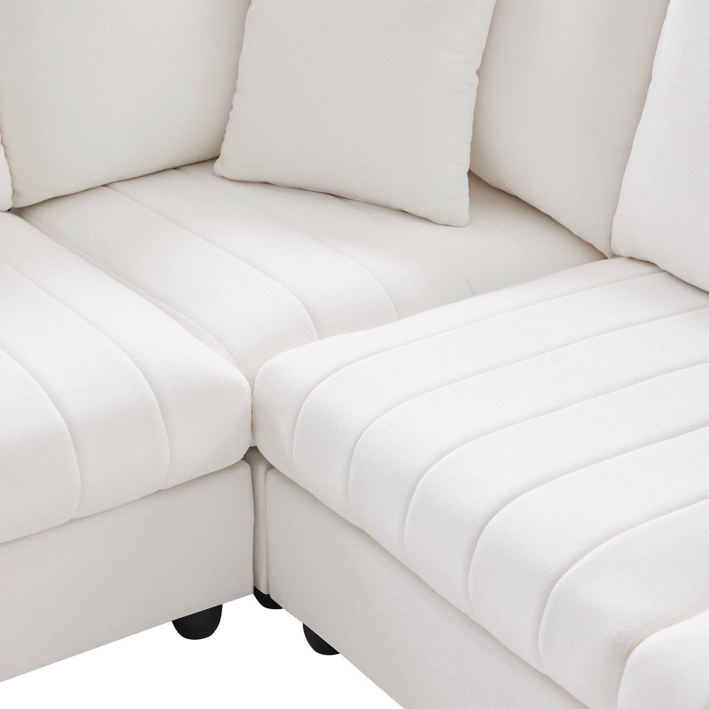 Sectional Sofa With Vertical Stripes,2 Pillows,5-Seat Couch With Convertible Ottoman,Various Combinations,L-Shap