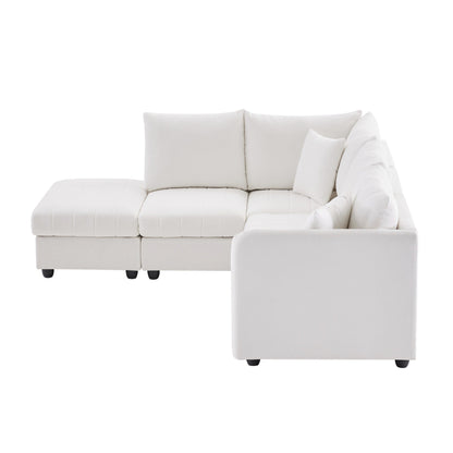 Sectional Sofa With Vertical Stripes,2 Pillows,5-Seat Couch With Convertible Ottoman,Various Combinations,L-Shap