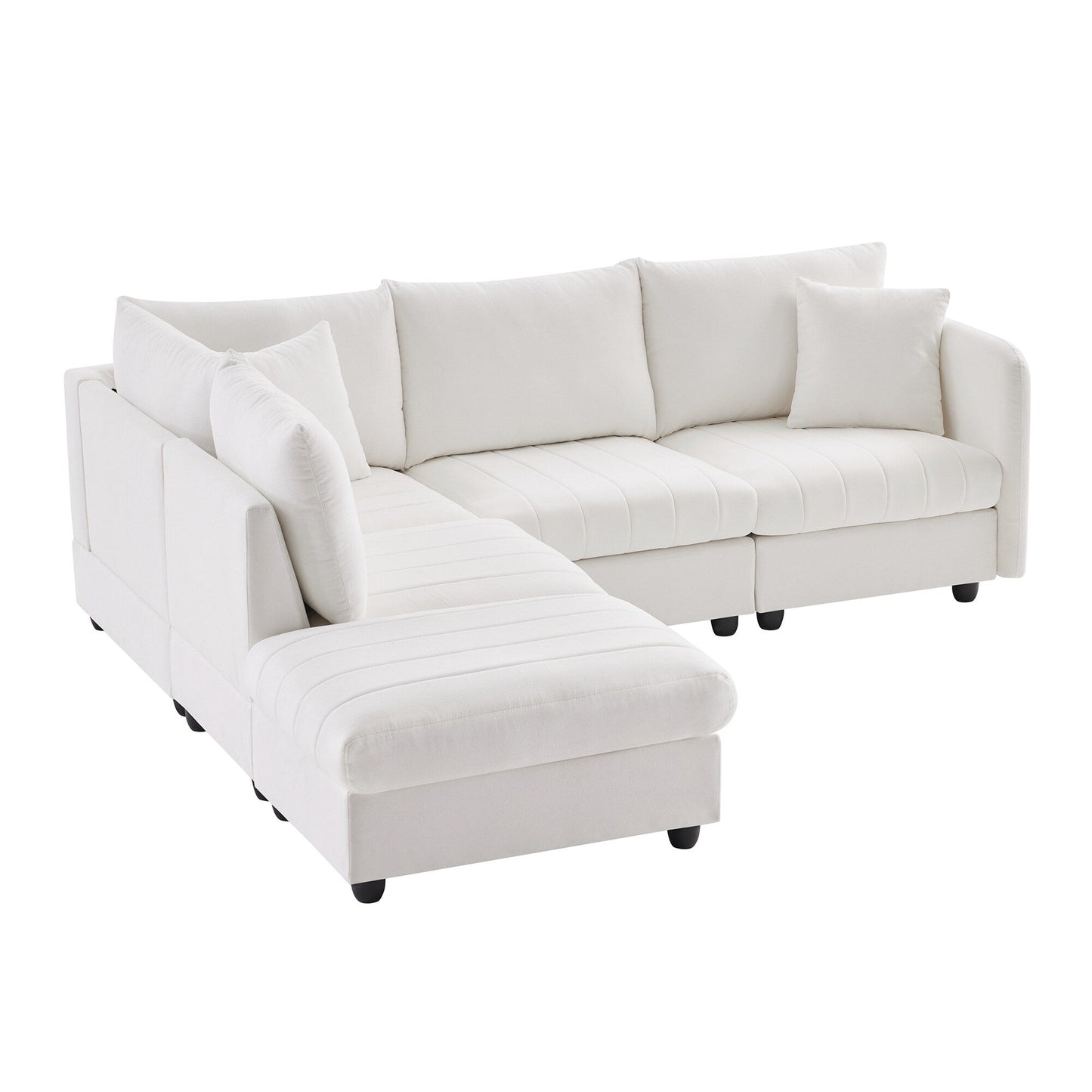 Sectional Sofa With Vertical Stripes,2 Pillows,5-Seat Couch With Convertible Ottoman,Various Combinations,L-Shap
