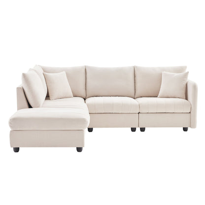 Sectional Sofa With Vertical Stripes,2 Pillows,5-Seat Couch With Convertible Ottoman,Various Combinations,L-Shap
