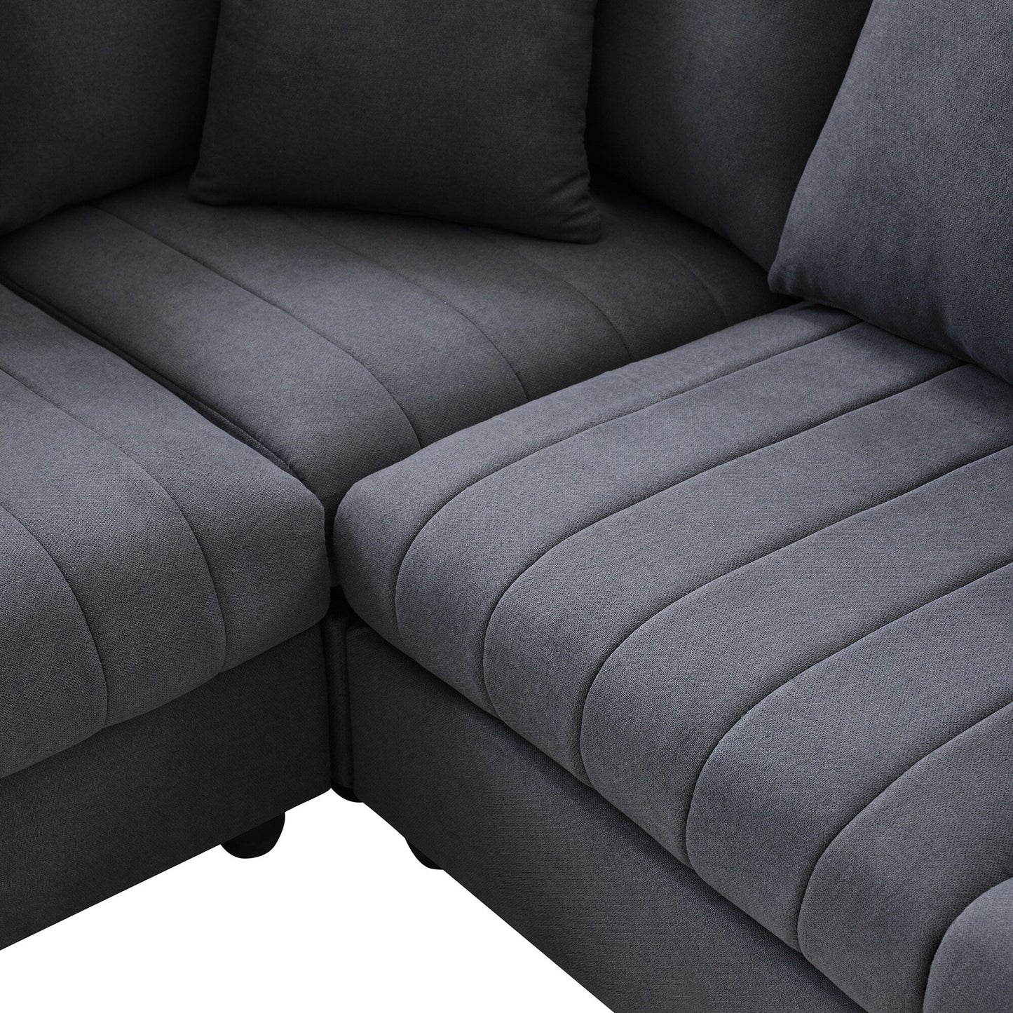 Sectional Sofa With Vertical Stripes,2 Pillows,5-Seat Couch With Convertible Ottoman,Various Combinations,L-Shap