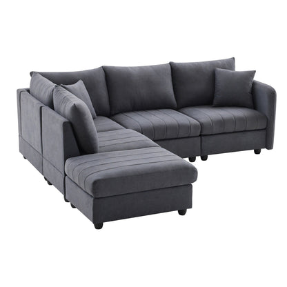 Sectional Sofa With Vertical Stripes,2 Pillows,5-Seat Couch With Convertible Ottoman,Various Combinations,L-Shap