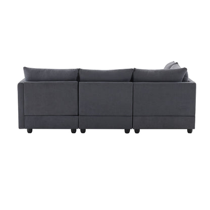 Sectional Sofa With Vertical Stripes,2 Pillows,5-Seat Couch With Convertible Ottoman,Various Combinations,L-Shap