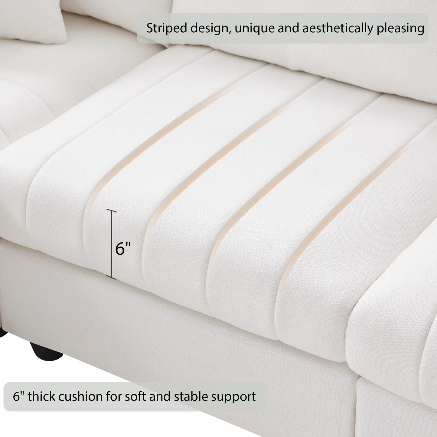 Sectional Sofa With Vertical Stripes,2 Pillows,5-Seat Couch With Convertible Ottoman,Various Combinations,L-Shap