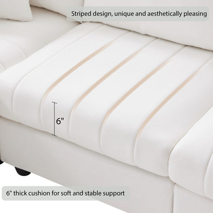 Sectional Sofa With Vertical Stripes,2 Pillows,5-Seat Couch With Convertible Ottoman,Various Combinations,L-Shap