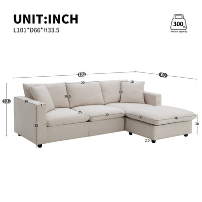 Sectional Sofa,L-Shaped Couch Set With 2 Free Pillows,4-Seat Polyester Fabric Couch Set With Convertible Ottoman