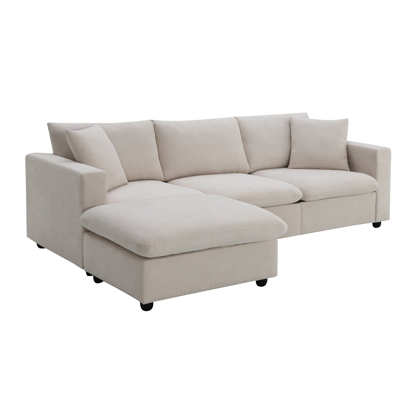 Sectional Sofa,L-Shaped Couch Set With 2 Free Pillows,4-Seat Polyester Fabric Couch Set With Convertible Ottoman