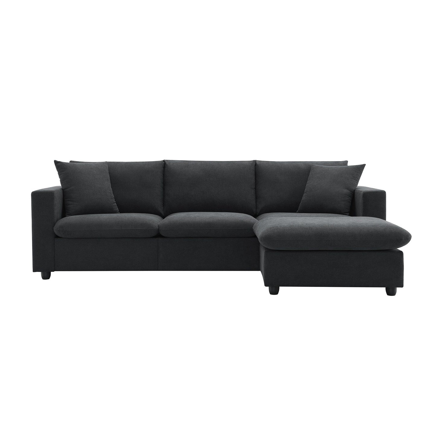 Sectional Sofa,L-Shaped Couch Set With 2 Free Pillows,4-Seat Polyester Fabric Couch Set With Convertible Ottoman