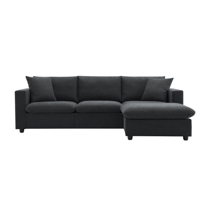 Sectional Sofa,L-Shaped Couch Set With 2 Free Pillows,4-Seat Polyester Fabric Couch Set With Convertible Ottoman