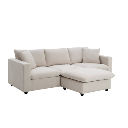 Sectional Sofa,L-Shaped Couch Set With 2 Free Pillows,4-Seat Polyester Fabric Couch Set With Convertible Ottoman