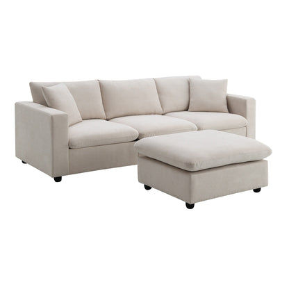 Sectional Sofa,L-Shaped Couch Set With 2 Free Pillows,4-Seat Polyester Fabric Couch Set With Convertible Ottoman