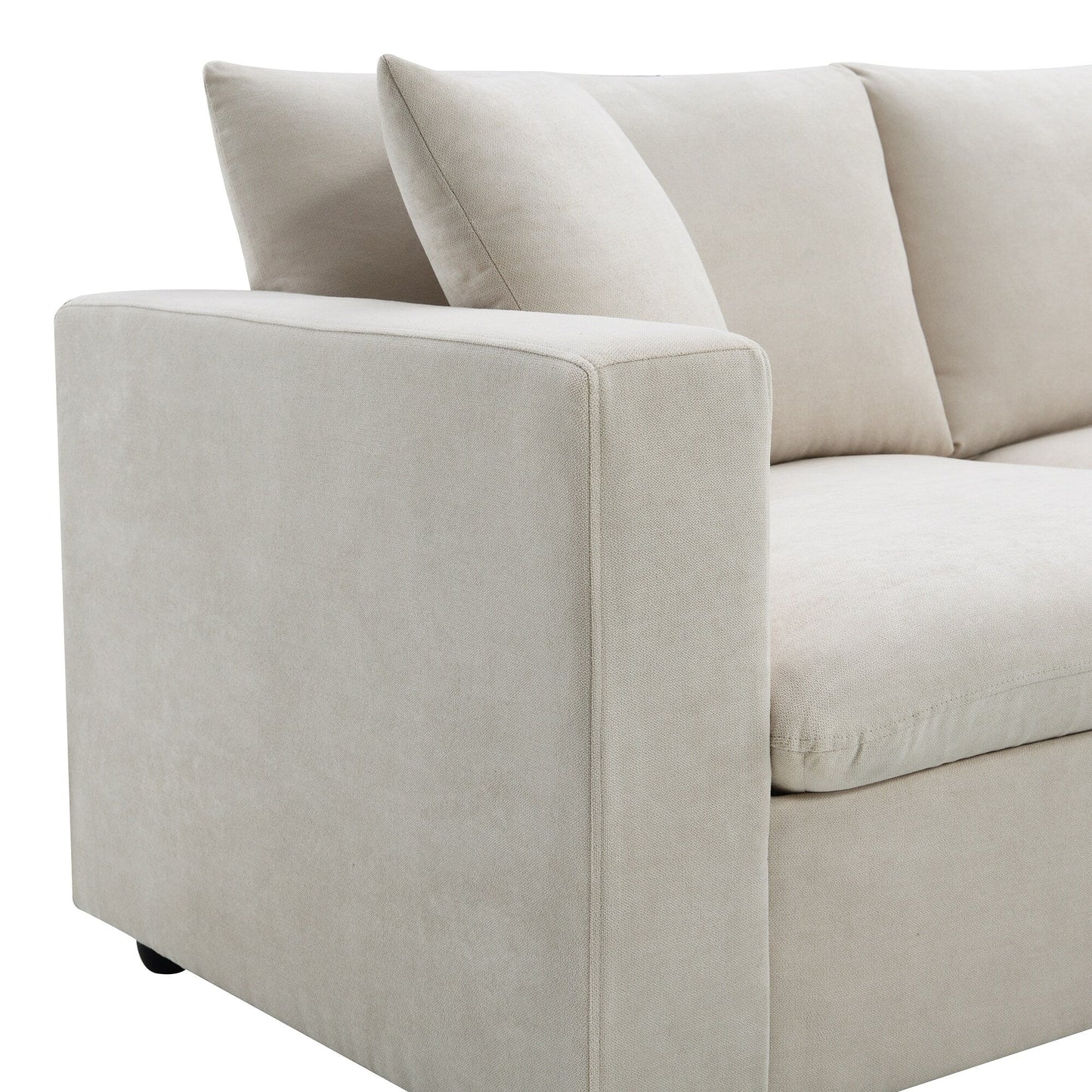 Sectional Sofa,L-Shaped Couch Set With 2 Free Pillows,4-Seat Polyester Fabric Couch Set With Convertible Ottoman