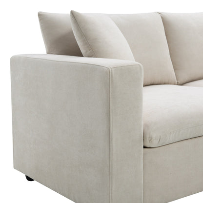 Sectional Sofa,L-Shaped Couch Set With 2 Free Pillows,4-Seat Polyester Fabric Couch Set With Convertible Ottoman