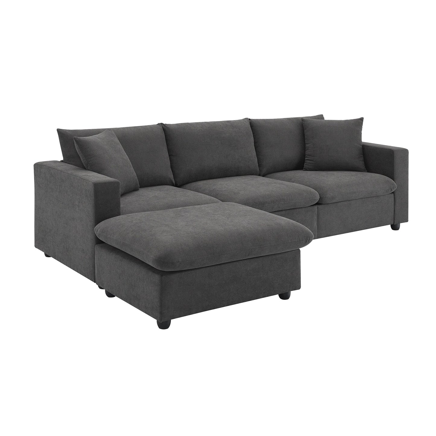 Sectional Sofa,L-Shaped Couch Set With 2 Free Pillows,4-Seat Polyester Fabric Couch Set With Convertible Ottoman