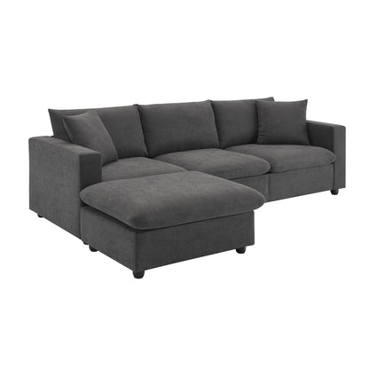 Sectional Sofa,L-Shaped Couch Set With 2 Free Pillows,4-Seat Polyester Fabric Couch Set With Convertible Ottoman