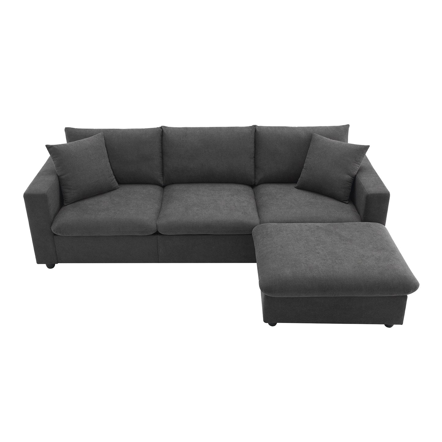 Sectional Sofa,L-Shaped Couch Set With 2 Free Pillows,4-Seat Polyester Fabric Couch Set With Convertible Ottoman