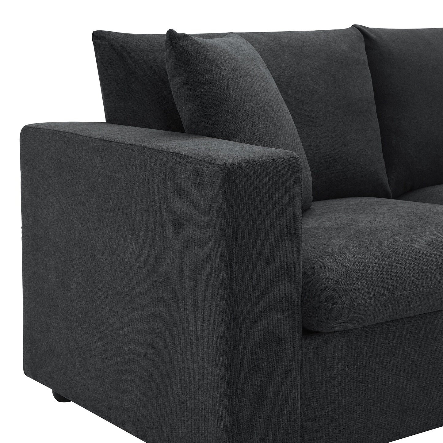 Sectional Sofa,L-Shaped Couch Set With 2 Free Pillows,4-Seat Polyester Fabric Couch Set With Convertible Ottoman