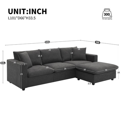 Sectional Sofa,L-Shaped Couch Set With 2 Free Pillows,4-Seat Polyester Fabric Couch Set With Convertible Ottoman