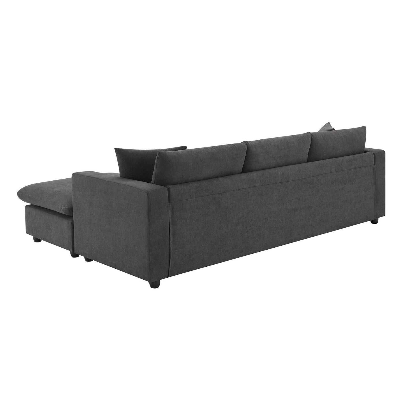 Sectional Sofa,L-Shaped Couch Set With 2 Free Pillows,4-Seat Polyester Fabric Couch Set With Convertible Ottoman
