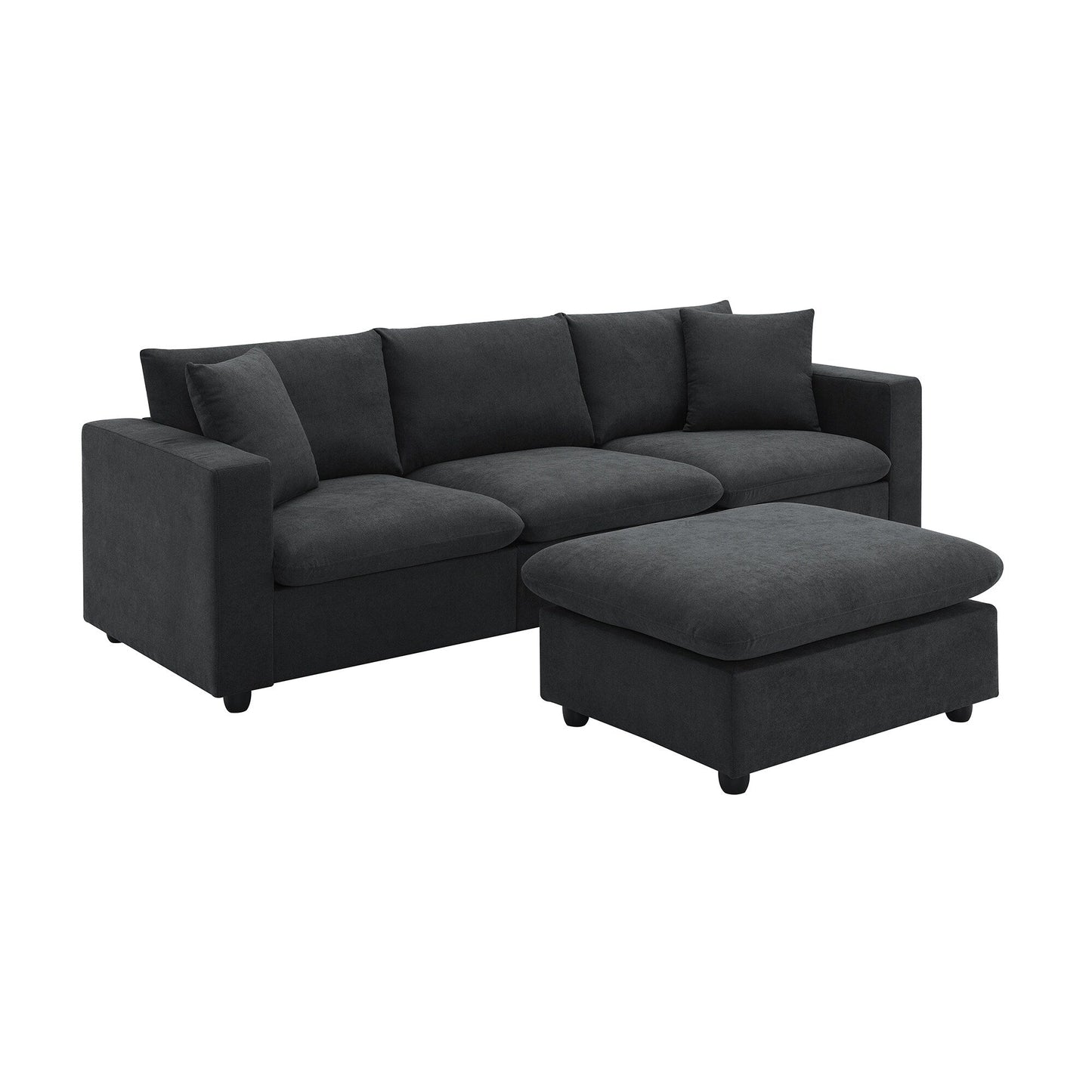 Sectional Sofa,L-Shaped Couch Set With 2 Free Pillows,4-Seat Polyester Fabric Couch Set With Convertible Ottoman